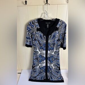 INC International Concepts Blue & Black Paisley Stretch Sheath Dress - Size XS